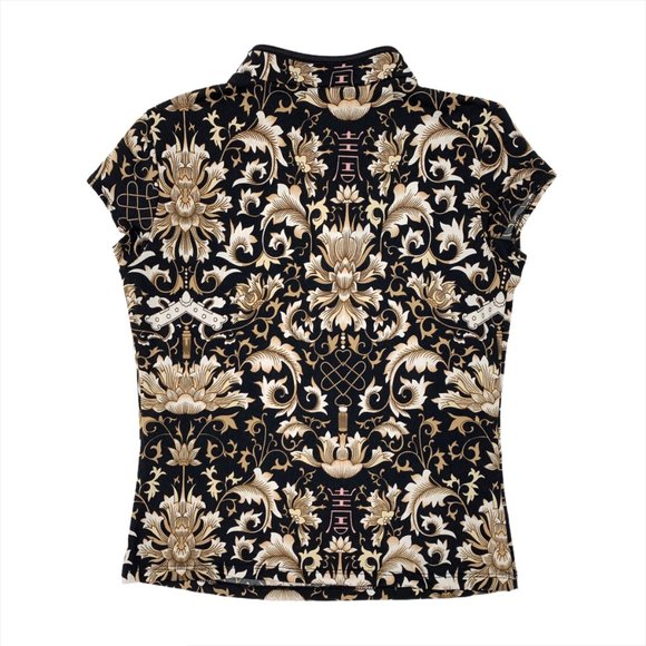 Vintage 90s Y2K Black Brown Asian Top Cheongsam - Picture 7 of 7